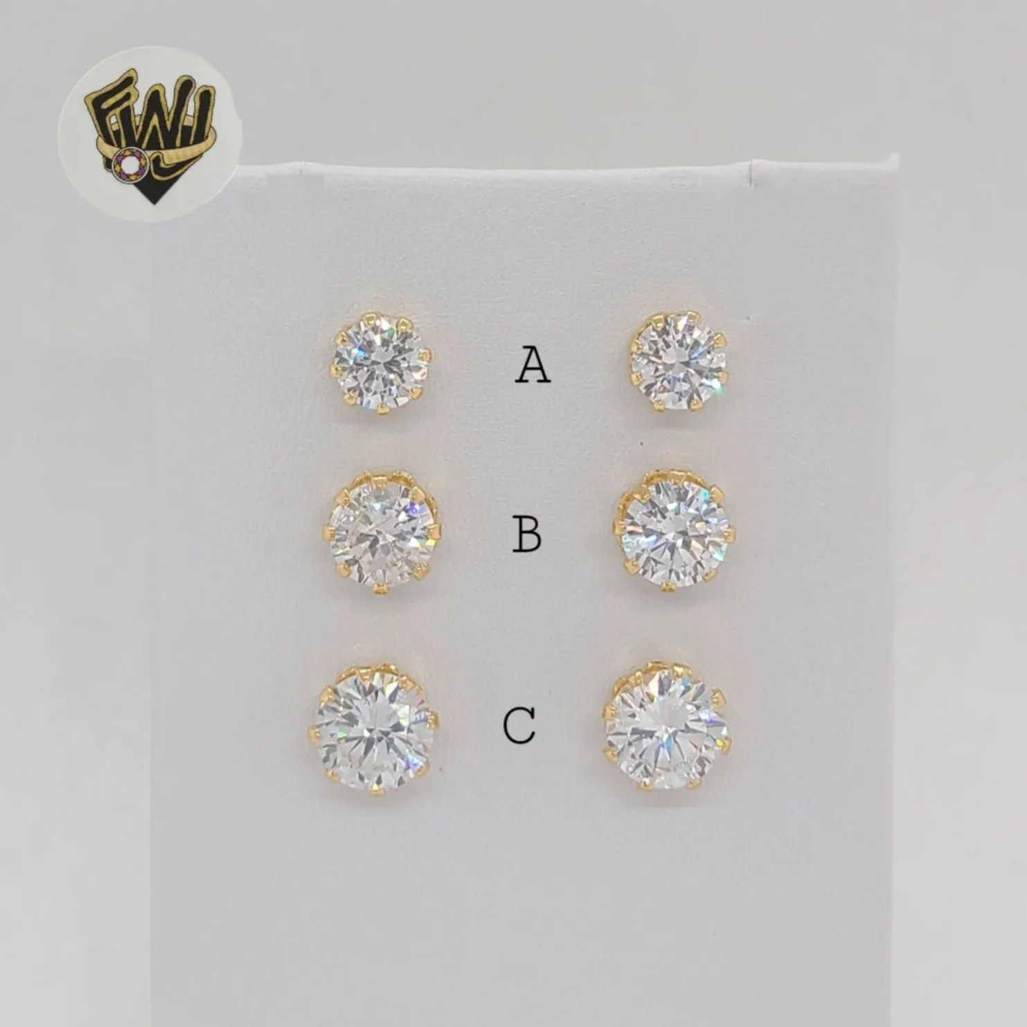 (1-1086) Gold Laminate - Zircon Stud Earrings - BGF