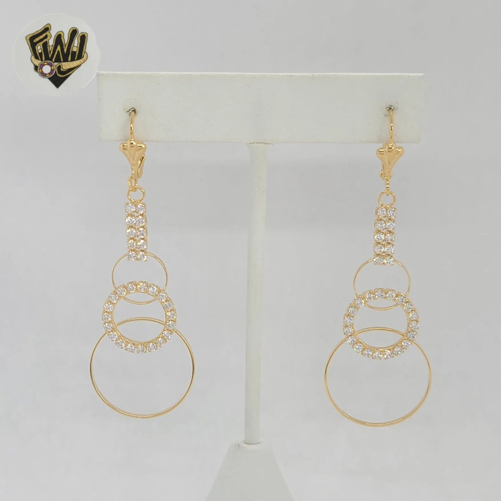 (1-1245) Gold Laminate - Zircon Long Earrings - BGF