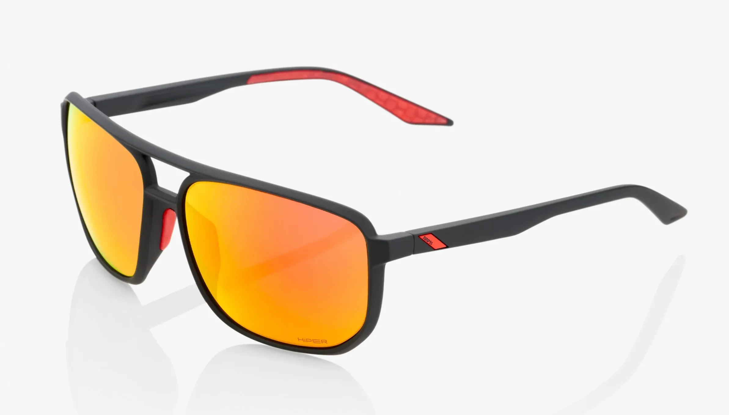 100% Sunglasses - Konnor Aviator - Soft Tact Black - Hiper Red MM lens