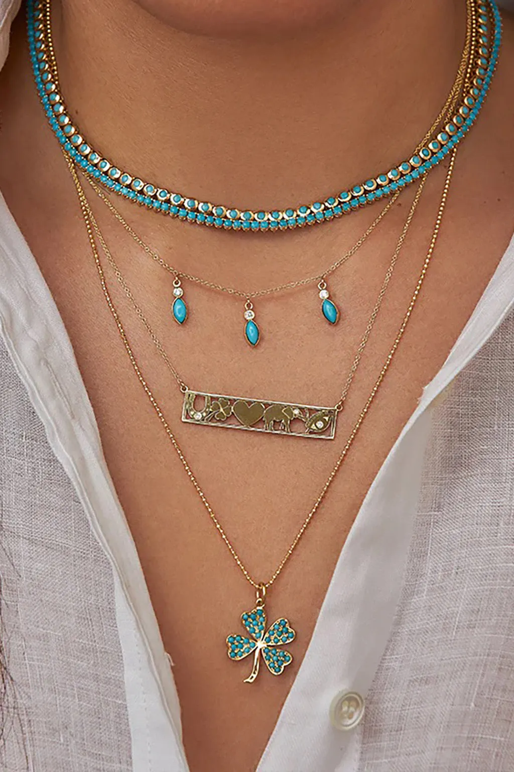 3-PRONG TURQUOISE TENNIS NECKLACE