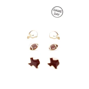 3Pairs Game Day Texas A&M Helmet Football State Map Earrings