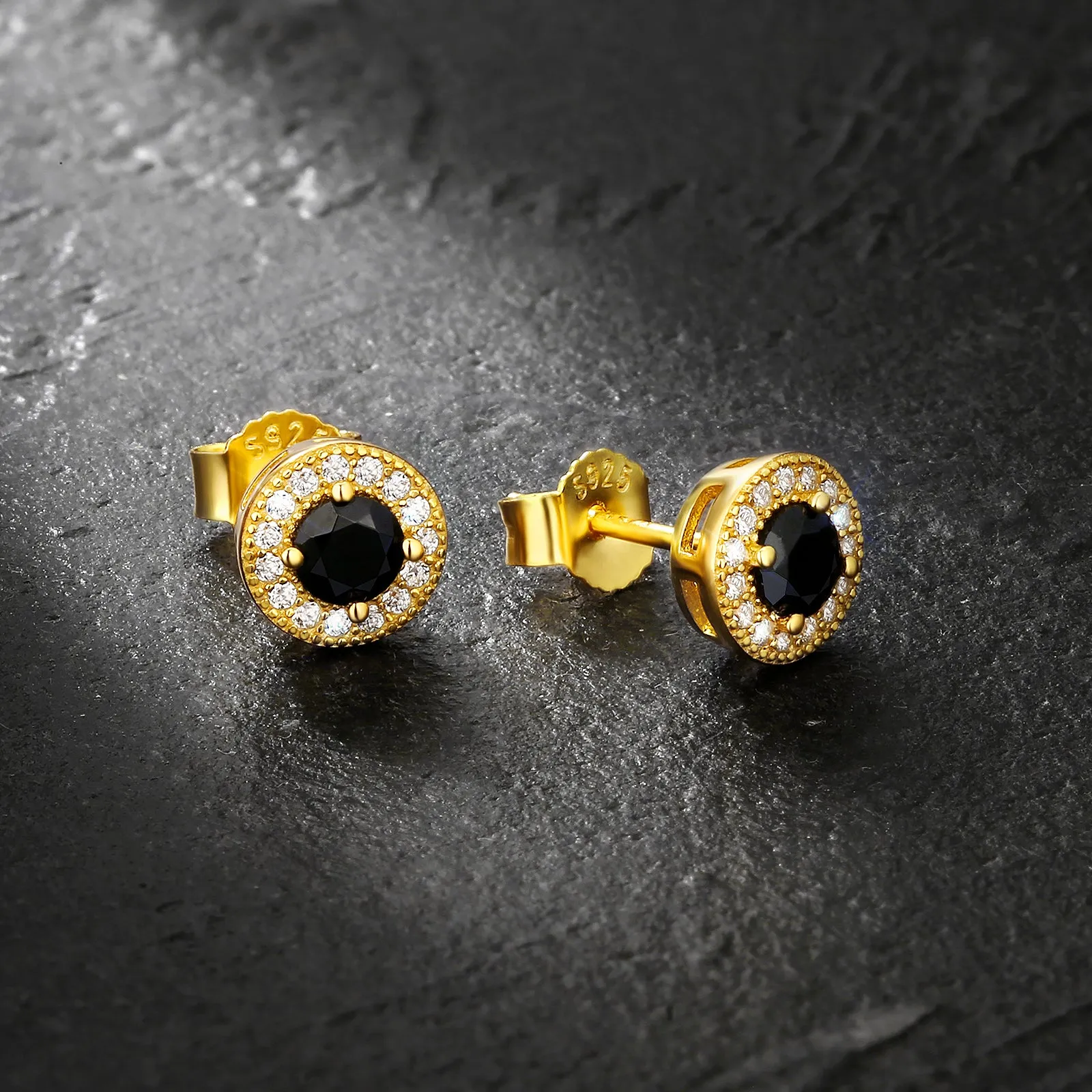 7.5mm Black Round Iced Stud Earrings for Men