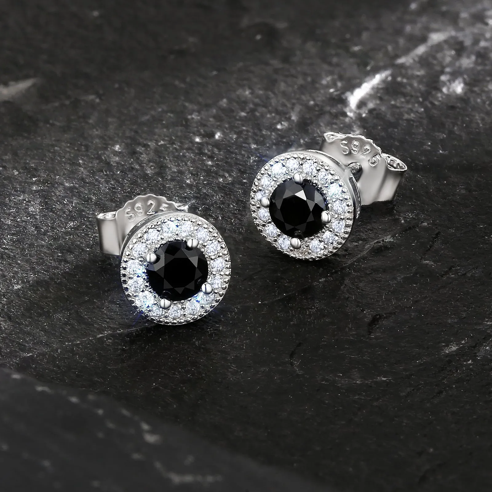 7.5mm Black Round Iced Stud Earrings for Men