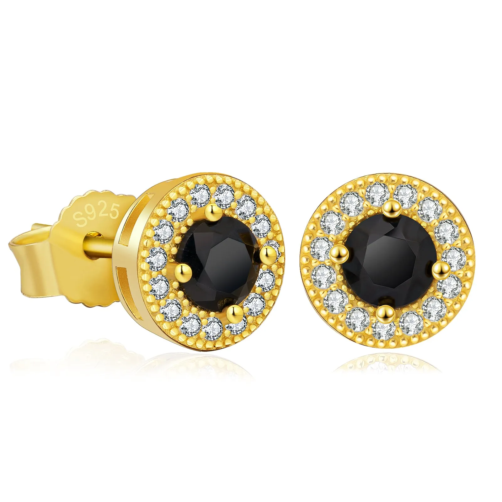 7.5mm Black Round Iced Stud Earrings for Men