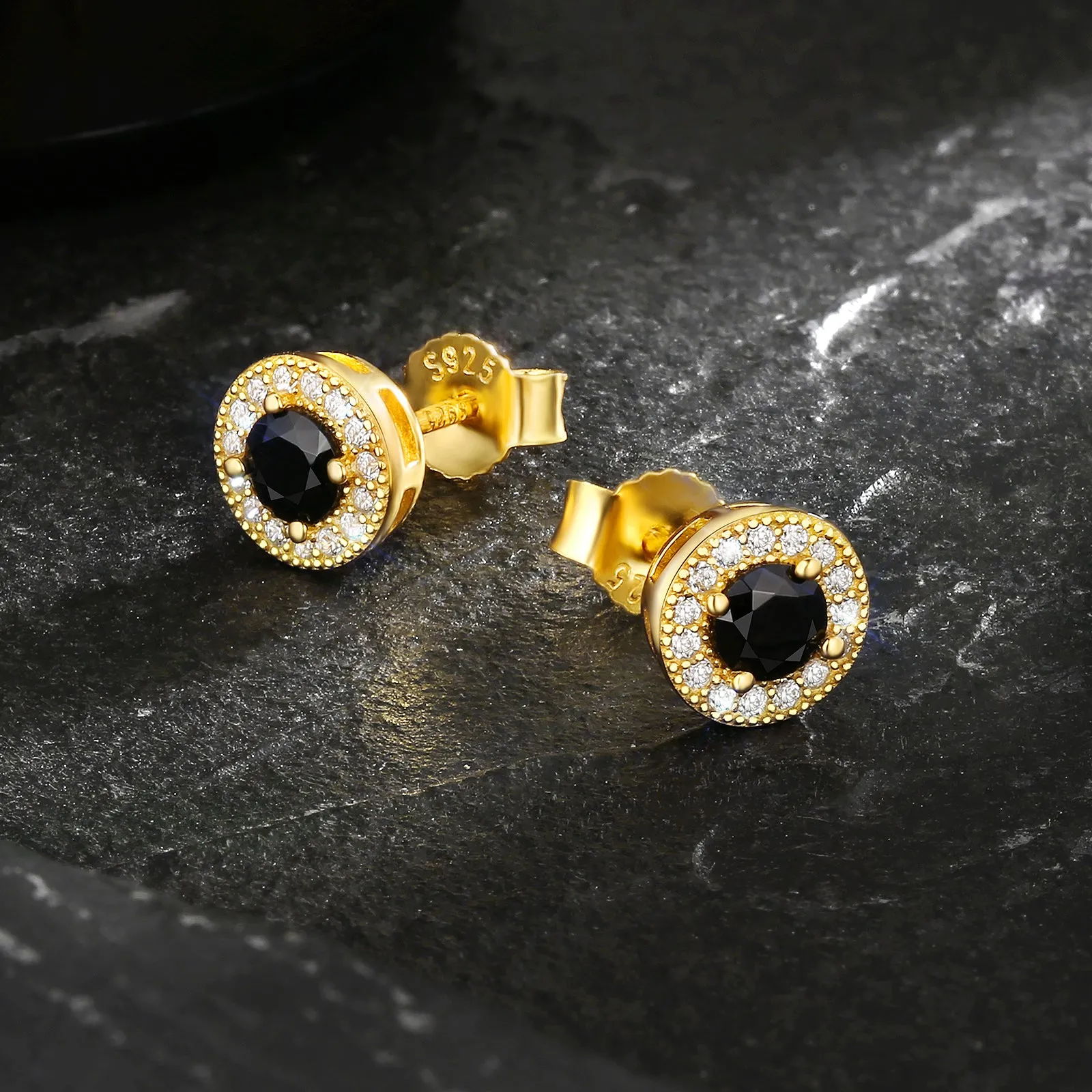 7.5mm Black Round Iced Stud Earrings for Men