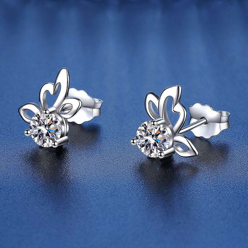 925 Silver Butterfly Wings Moissanite Stud Earrings