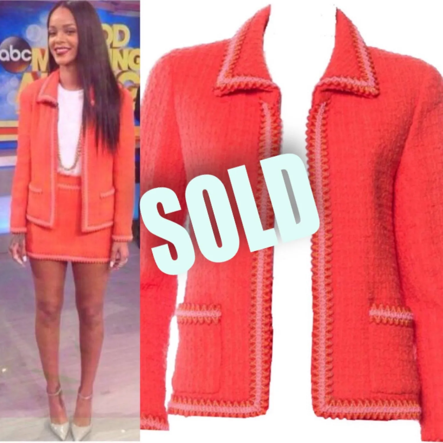 94P, 1994 Spring Extremely Rare! Vintage Chanel Orange Tweed Scobido Trim Boucle  Jacket FR 36 US 4