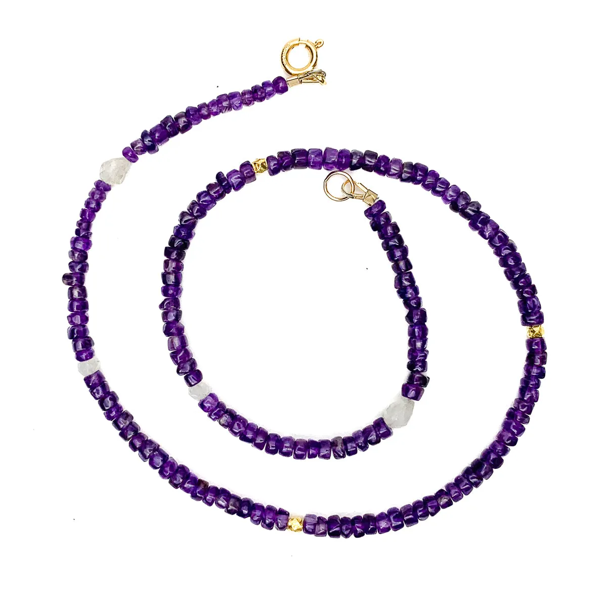 Amethyst & Moonstone Necklace With Gold Vermeil Spring Clasp