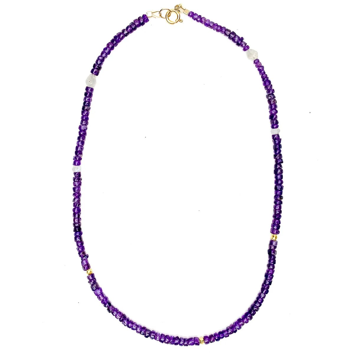 Amethyst & Moonstone Necklace With Gold Vermeil Spring Clasp