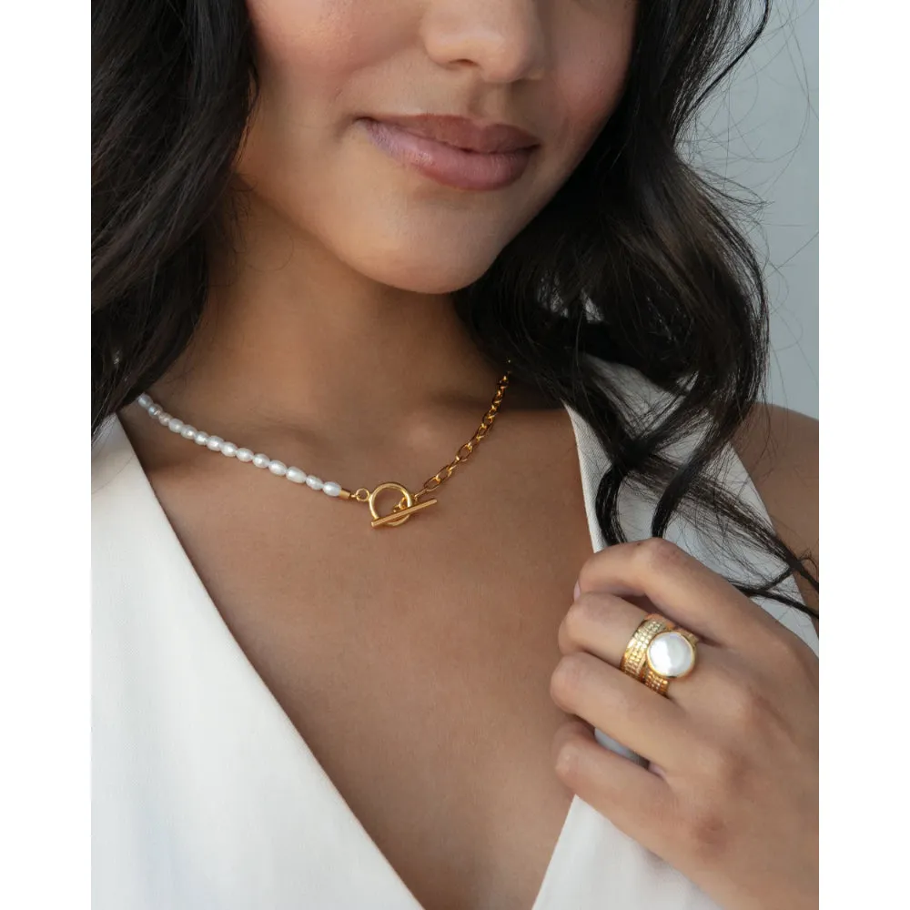 Anna Beck Beaded Pearl and Chain Necklace