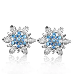 Aquamarine Blue Snowflakes Stud Earrings