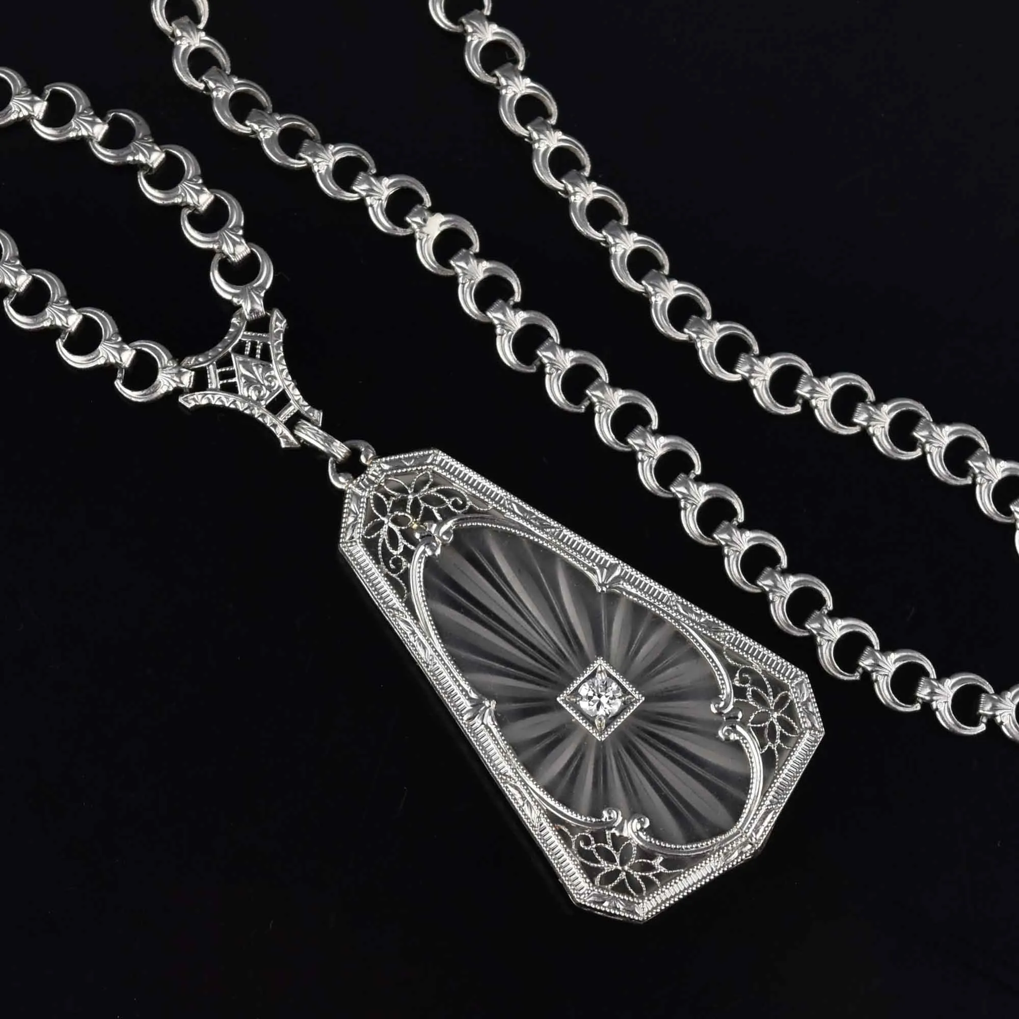 Art Deco Rock Crystal Diamond Necklace by Krementz, Diana