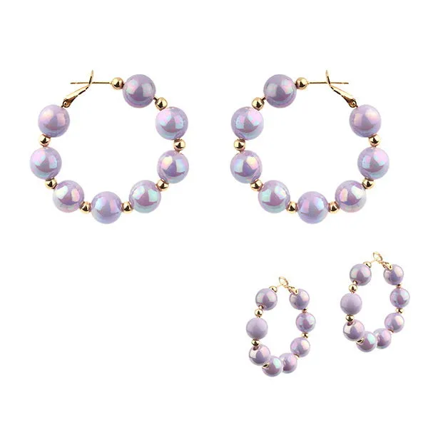 Barbie Theme Pearl Finish Bead Hoop Earrings