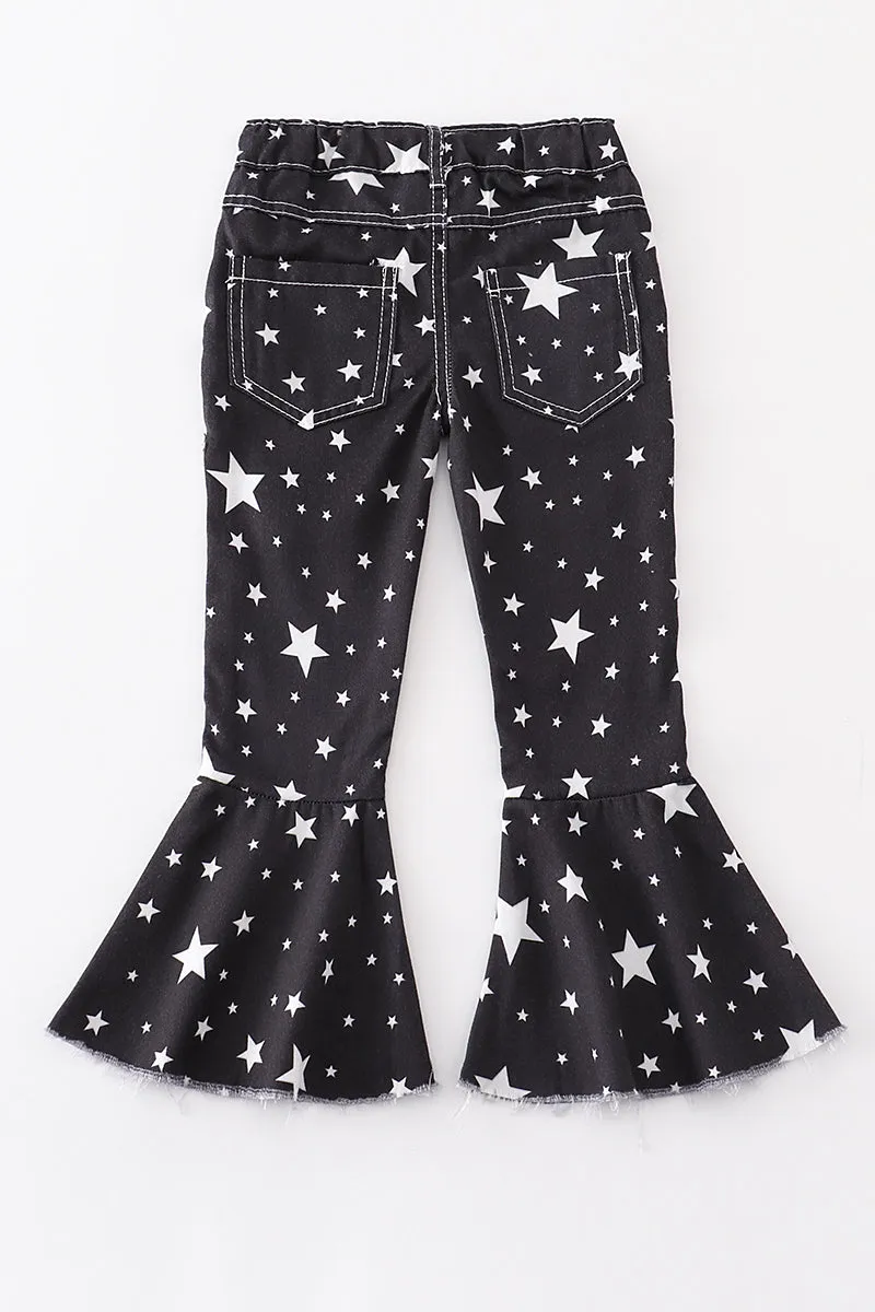 Black star print ruffle girl bell jeans