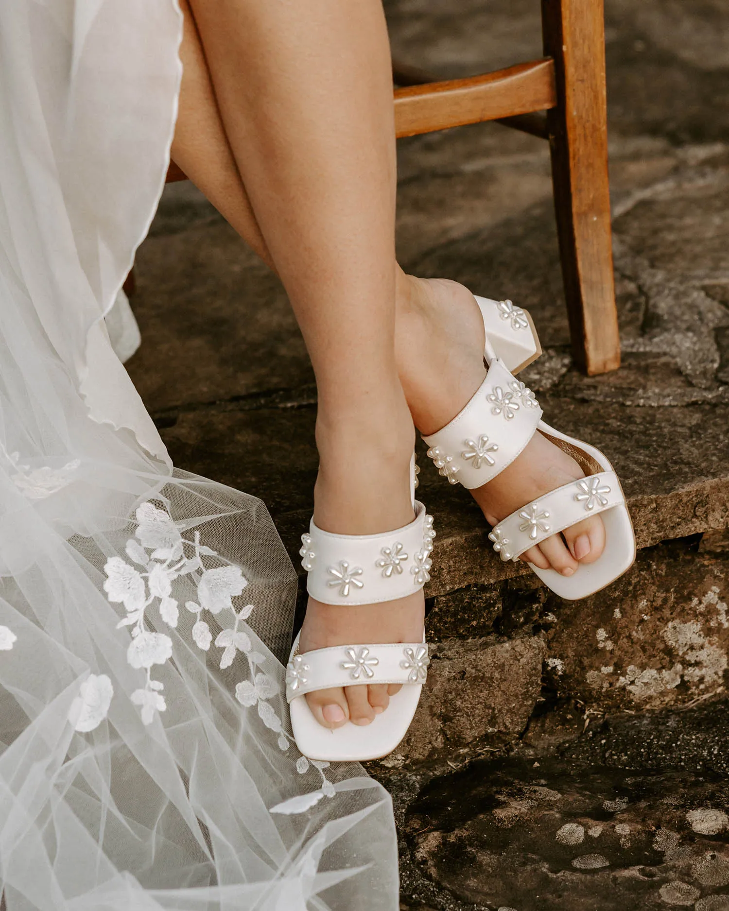 BLOOM MULES -  PEARL FLOWER IVORY BRIDAL SHOES