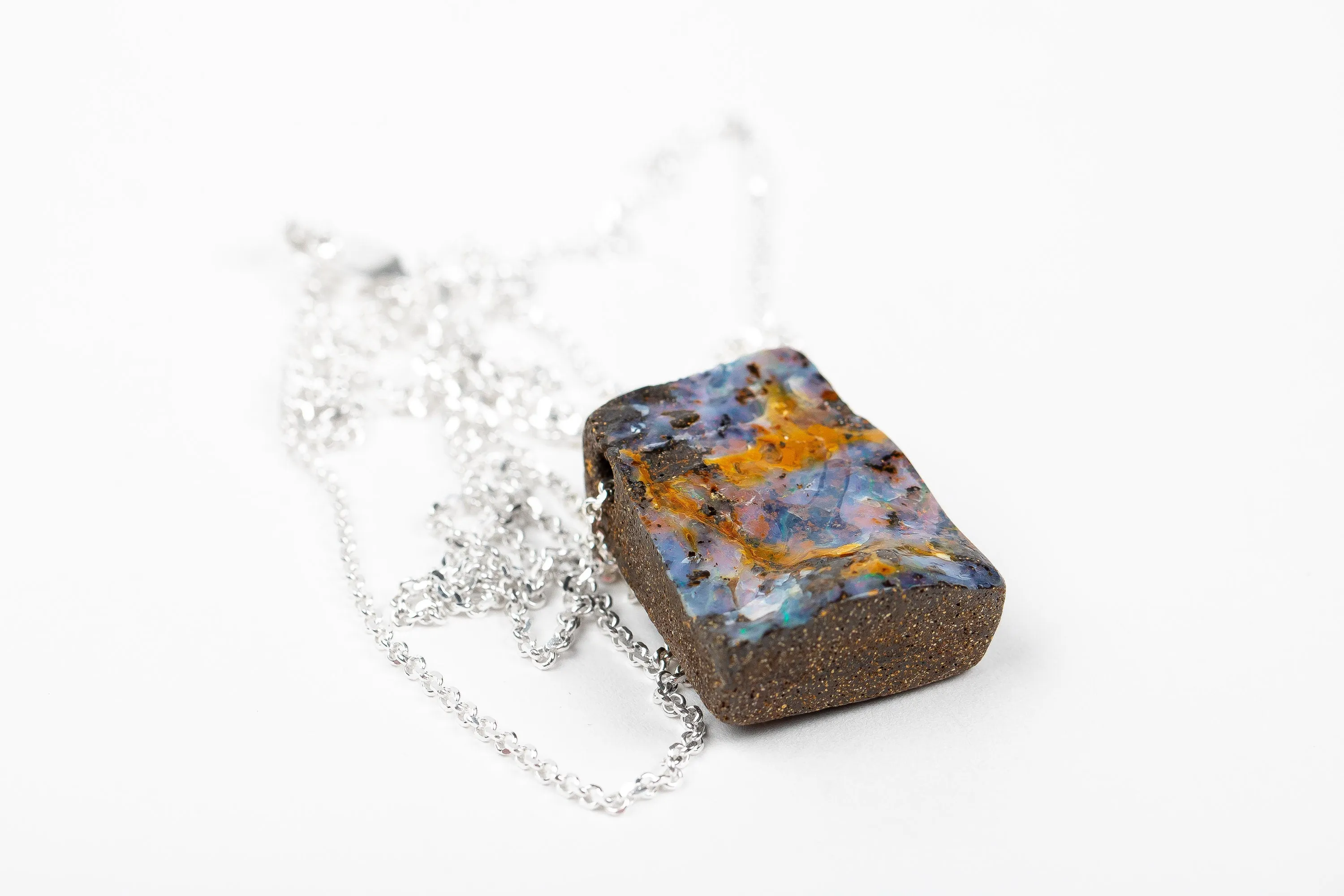 Blue and Orange Boulder Opal Necklace