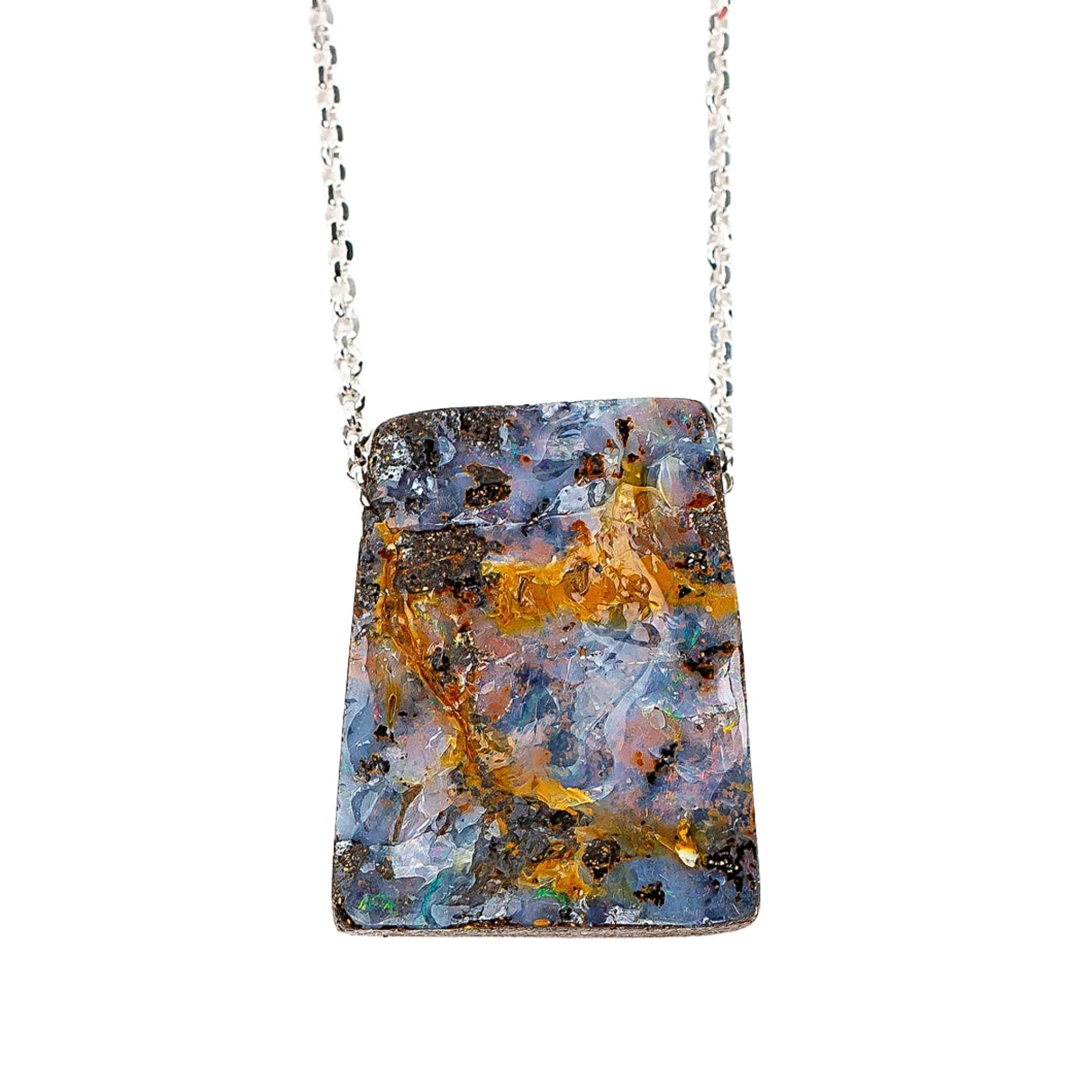 Blue and Orange Boulder Opal Necklace