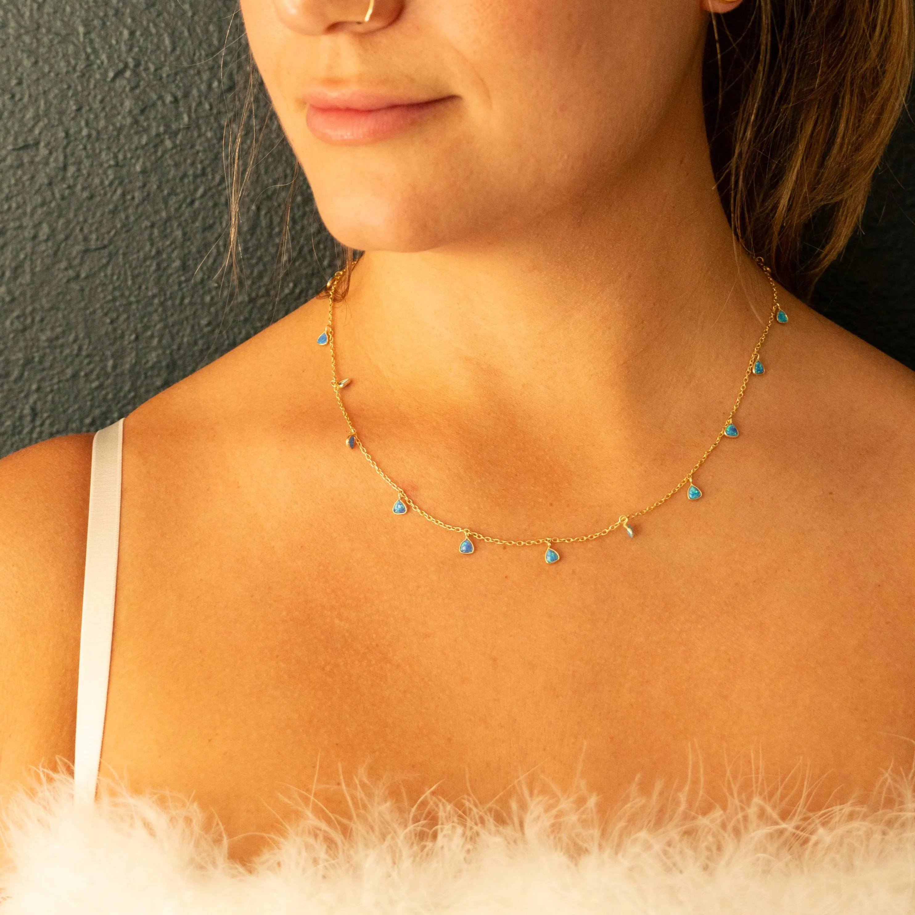 Blue Opal Trillium Necklace