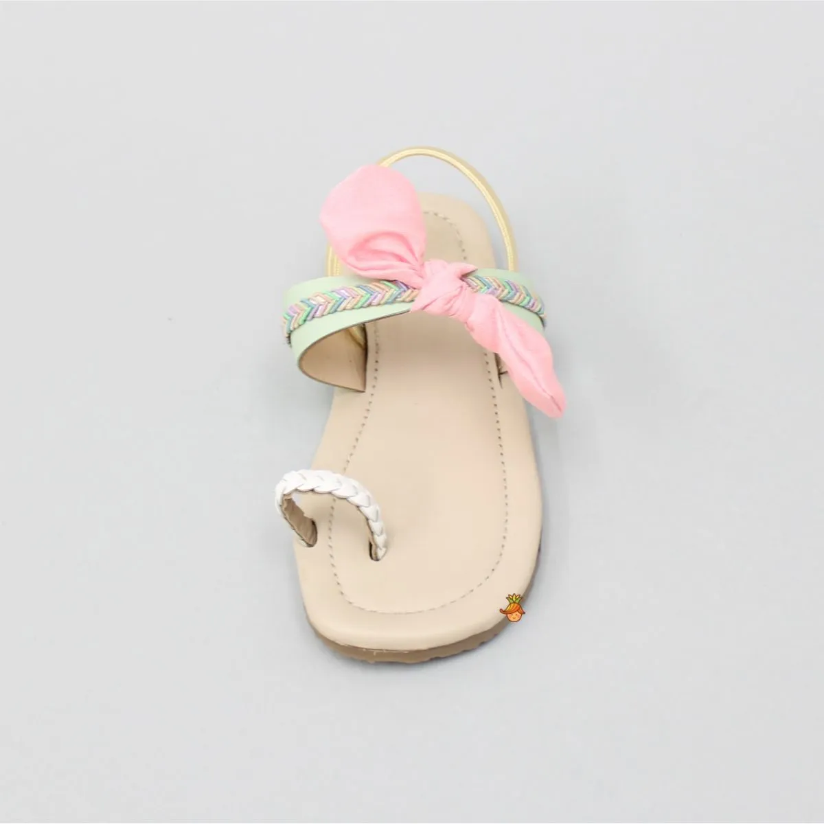 Braided Toe Ring Beige Base Kolhapuri Flats