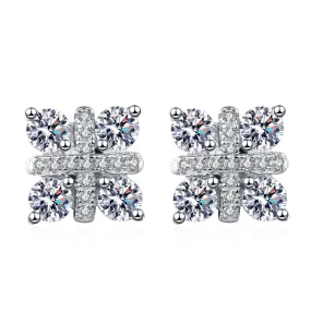 Cubic Flower Moissanite Stud Earrings in Sterling Silver