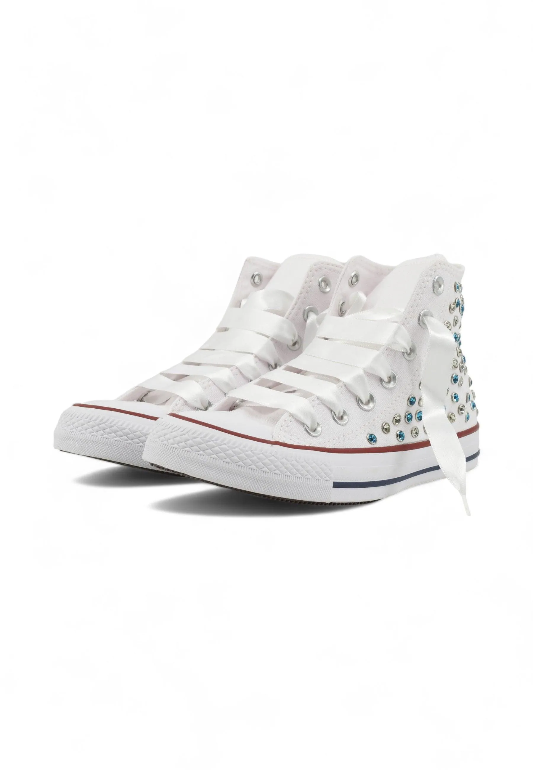 CUSTOM / Converse All Star Chuck Taylos Sneaker Gioielli Studs White Light Blue