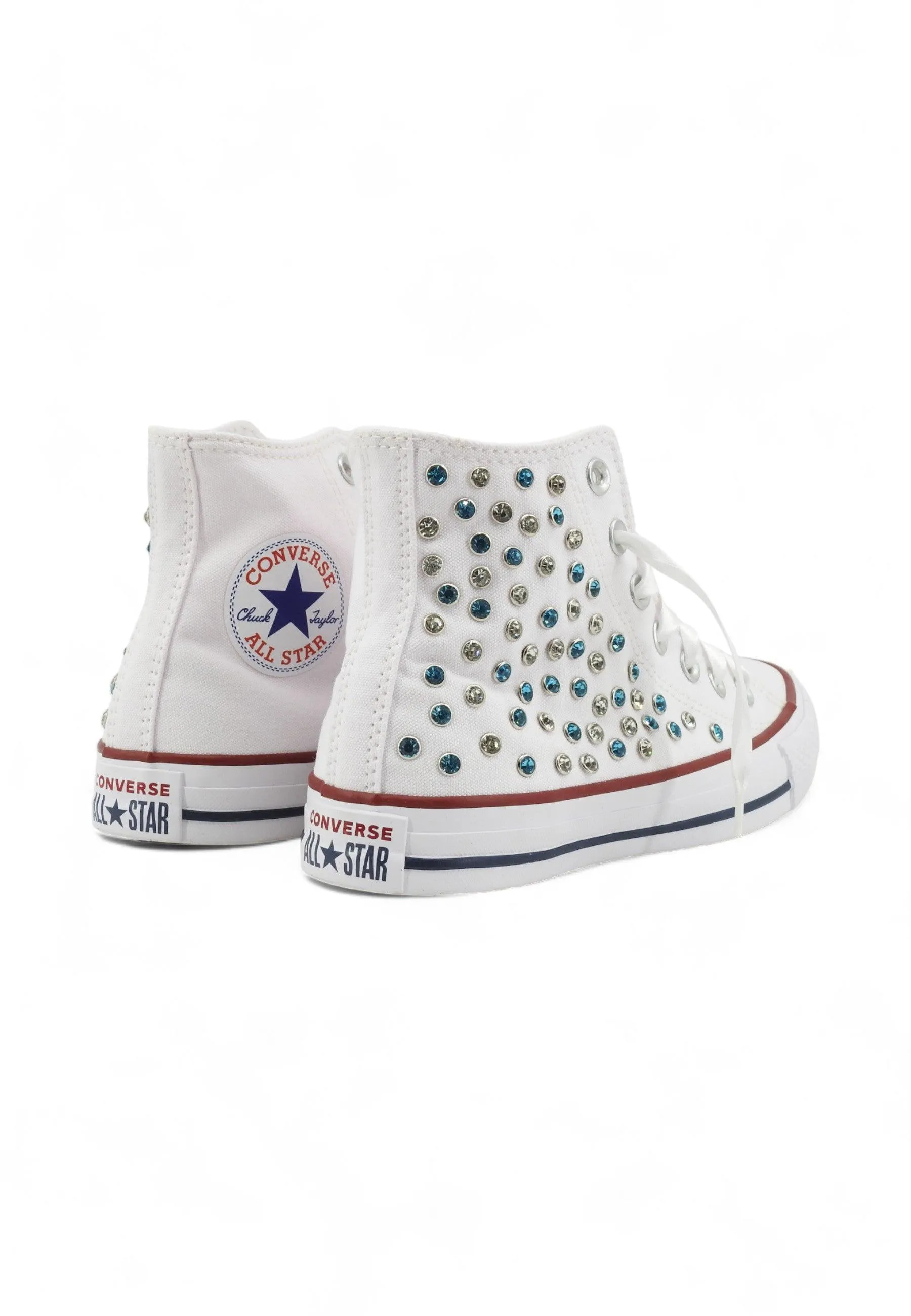 CUSTOM / Converse All Star Chuck Taylos Sneaker Gioielli Studs White Light Blue