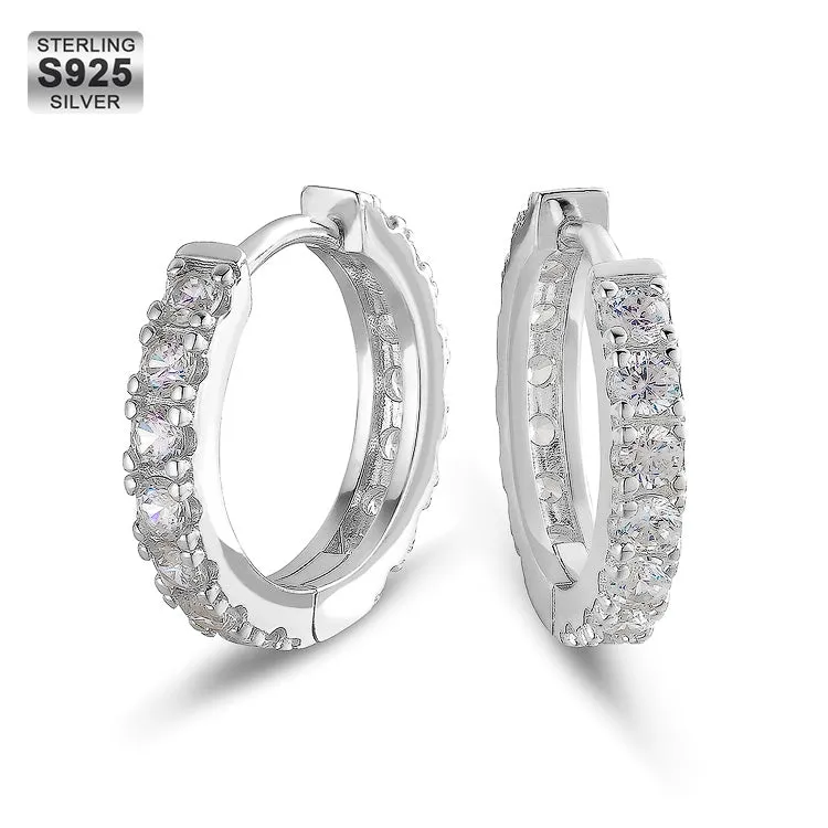 Diamond Sterling Silver Hoop Earrings for Men in White Gold/14K Gold KRKC