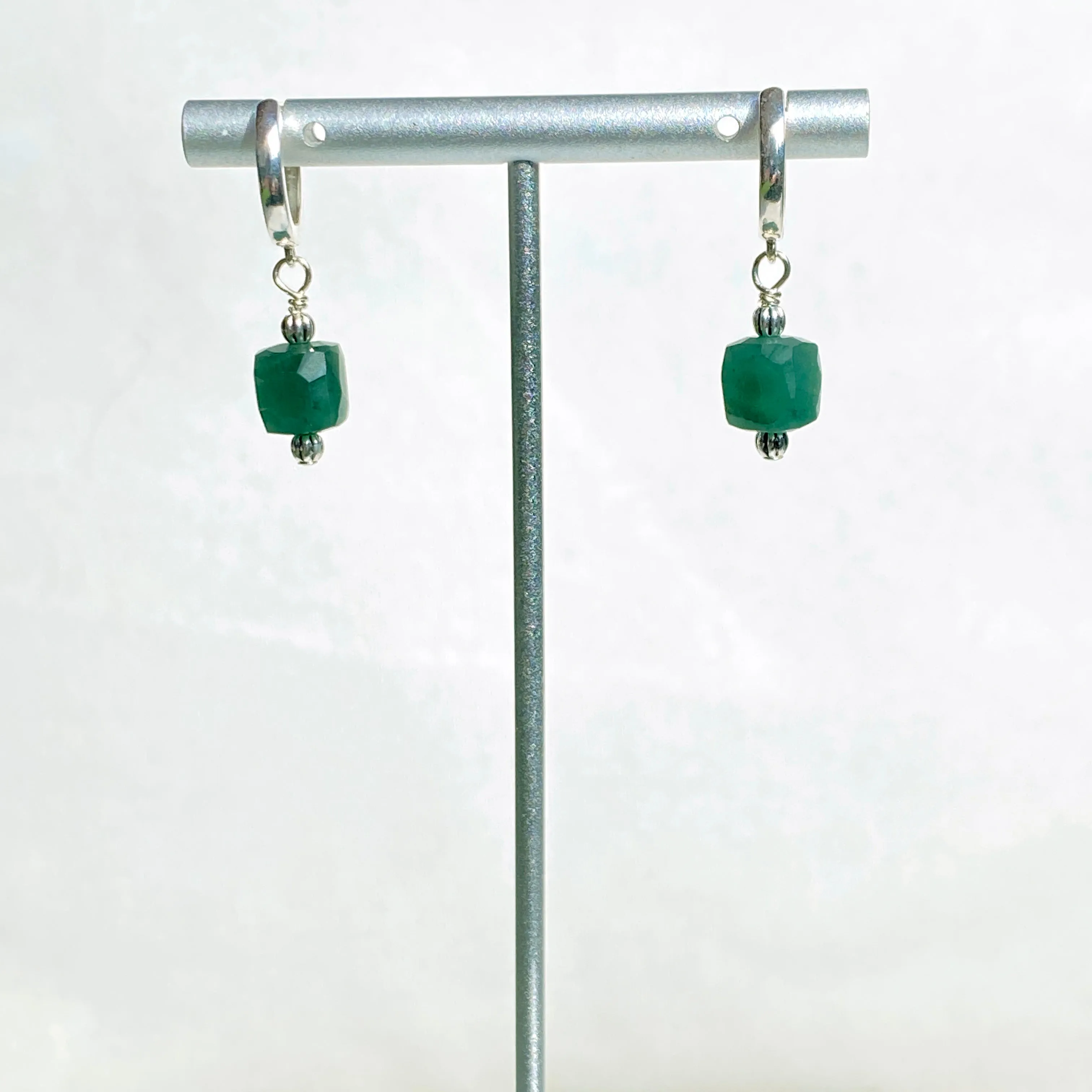 Emerald gemstone and Sterling Silver Earrings