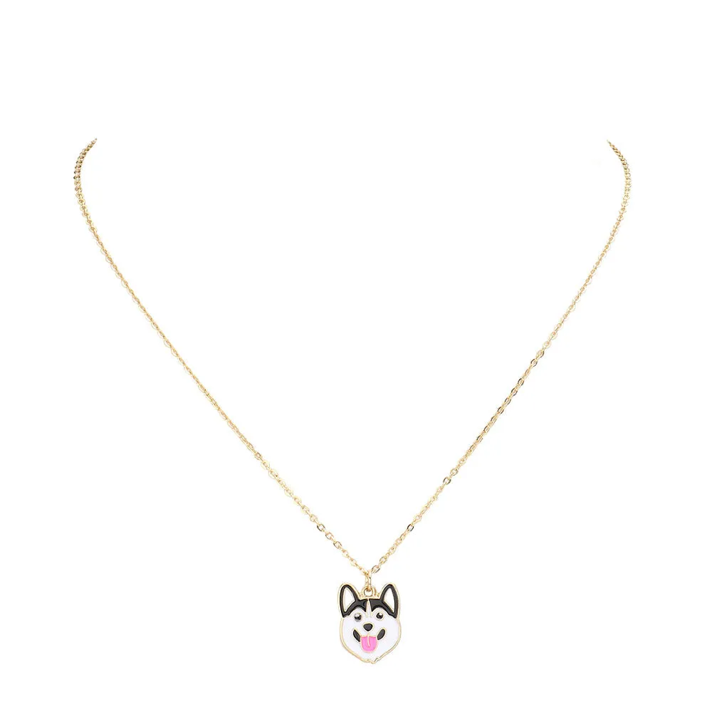 Enamel Metal Husky Dog Pendant Necklace