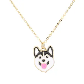 Enamel Metal Husky Dog Pendant Necklace