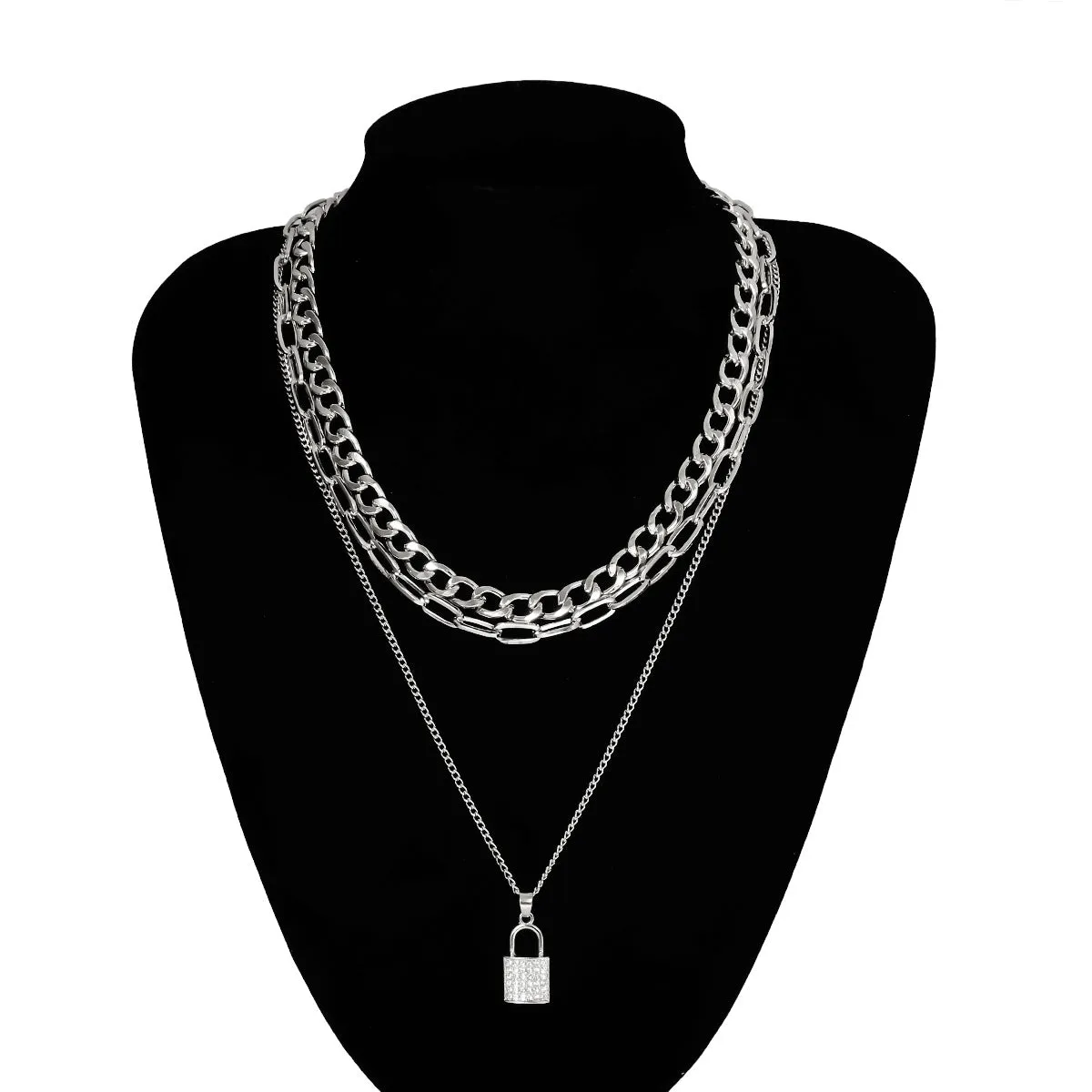 Gorgeous Women's Metal Chain Rhinestone Lock Pendant Chain Necklace Set - Birthstone Bling!