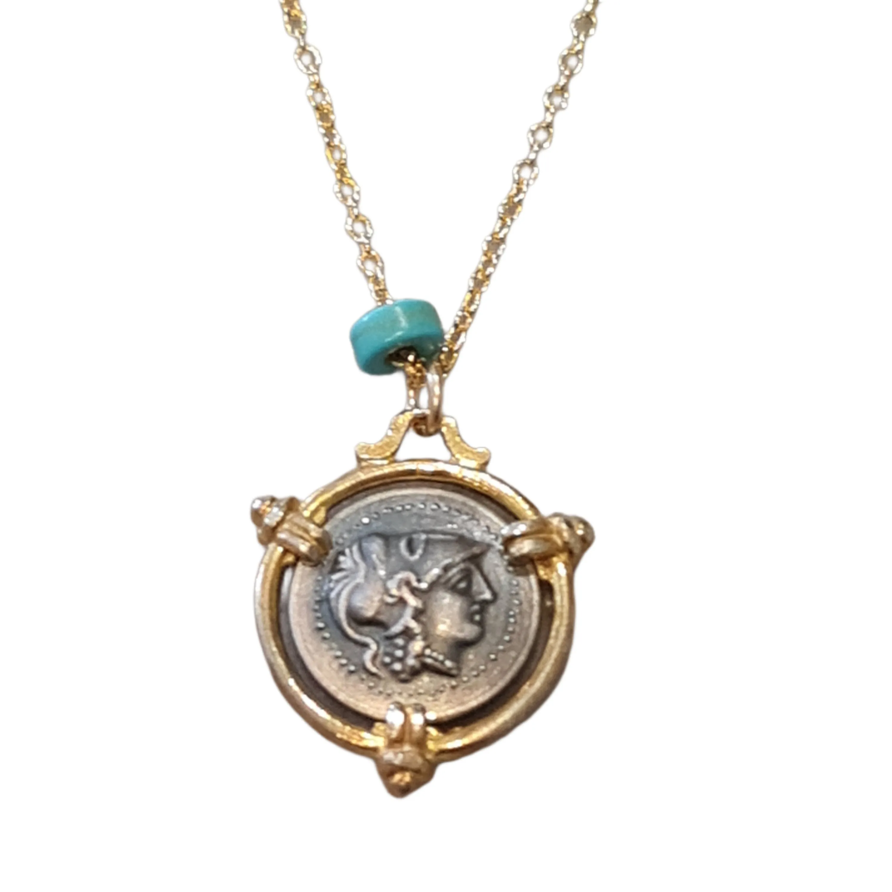 Greek Athena necklace Gold Turquoise