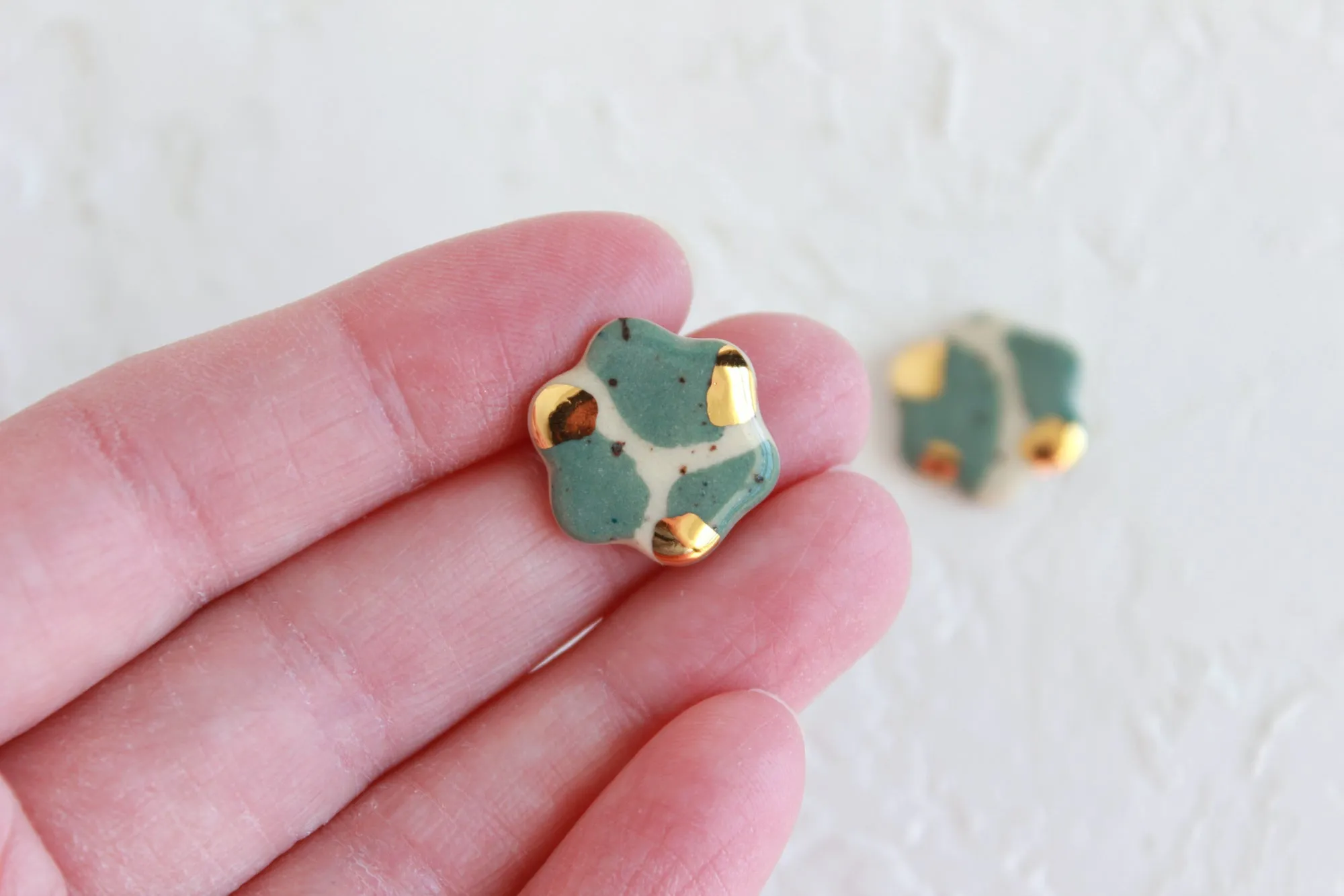 Green Terrazzo Flower Stud Earrings