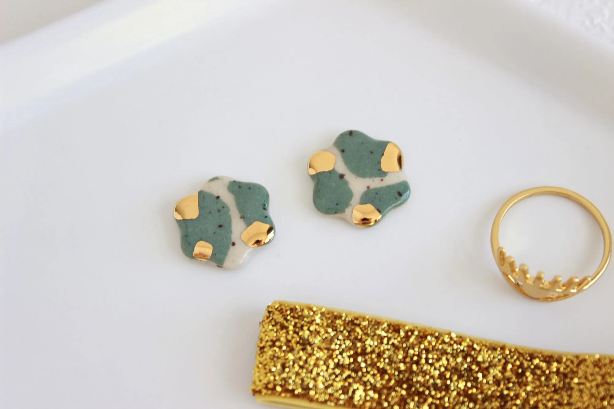 Green Terrazzo Flower Stud Earrings