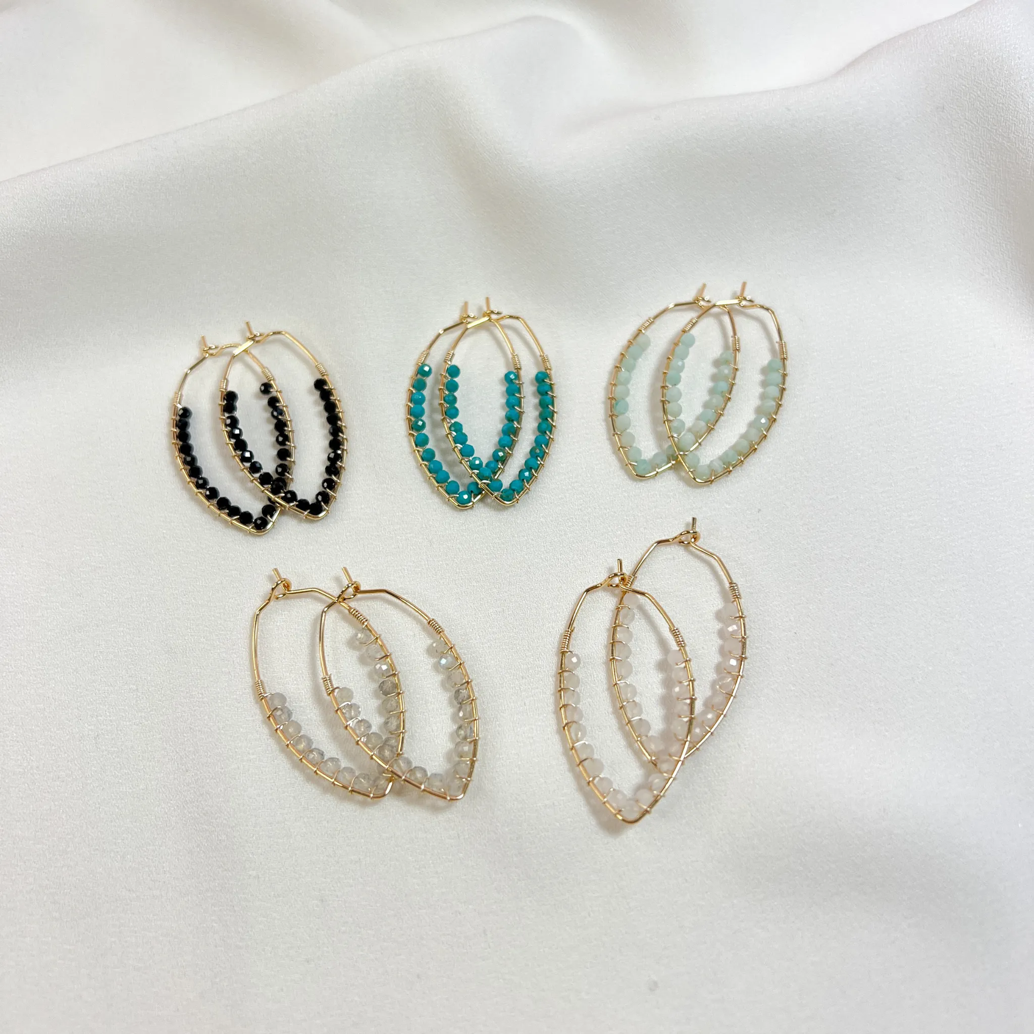 Hand Beaded Gemstone Hoop Earrings