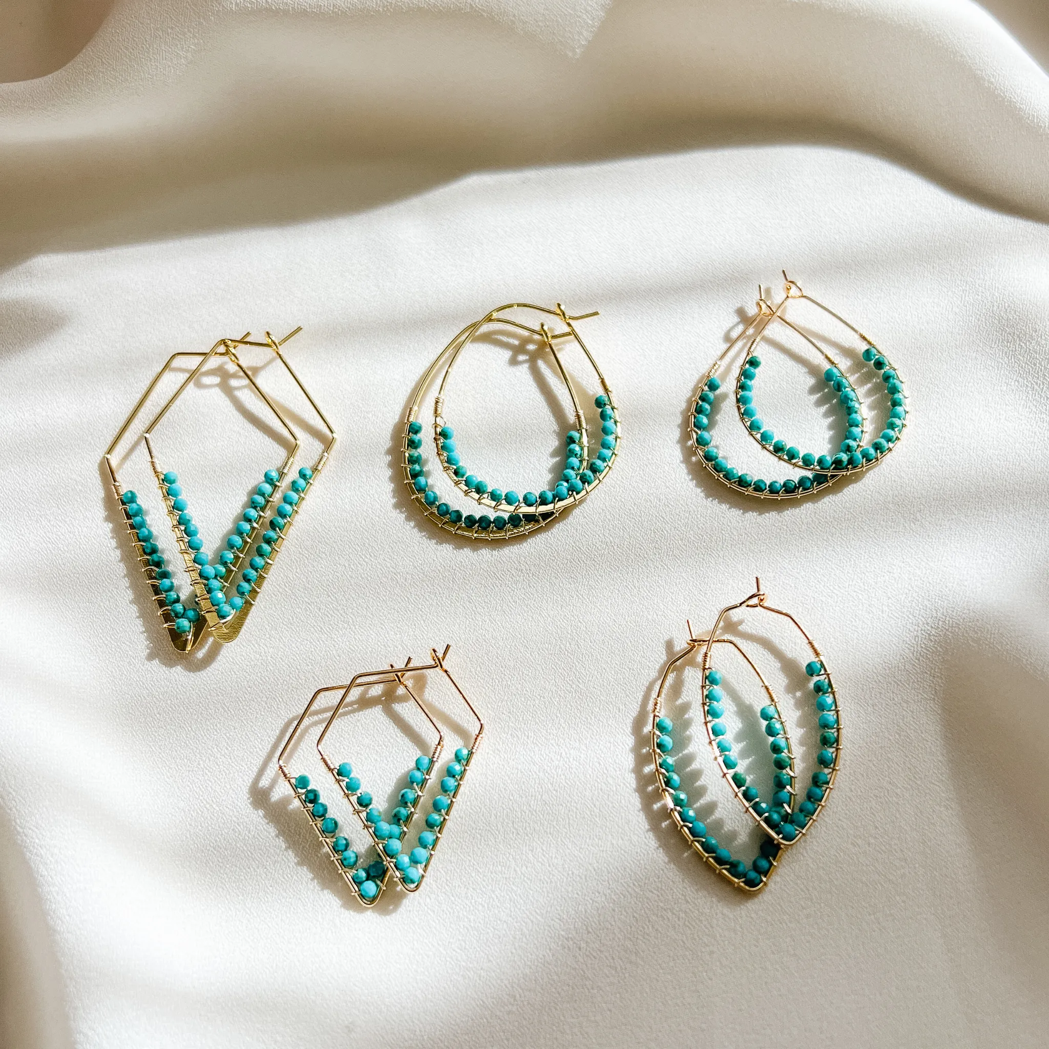 Hand Beaded Gemstone Hoop Earrings