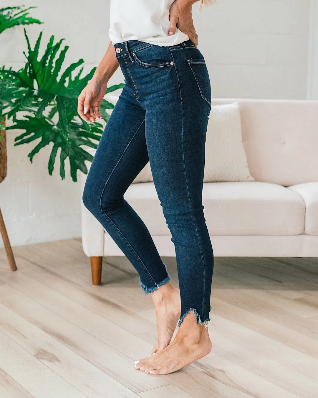 KanCan Shari Hem Detail Dark Wash Skinny Jeans