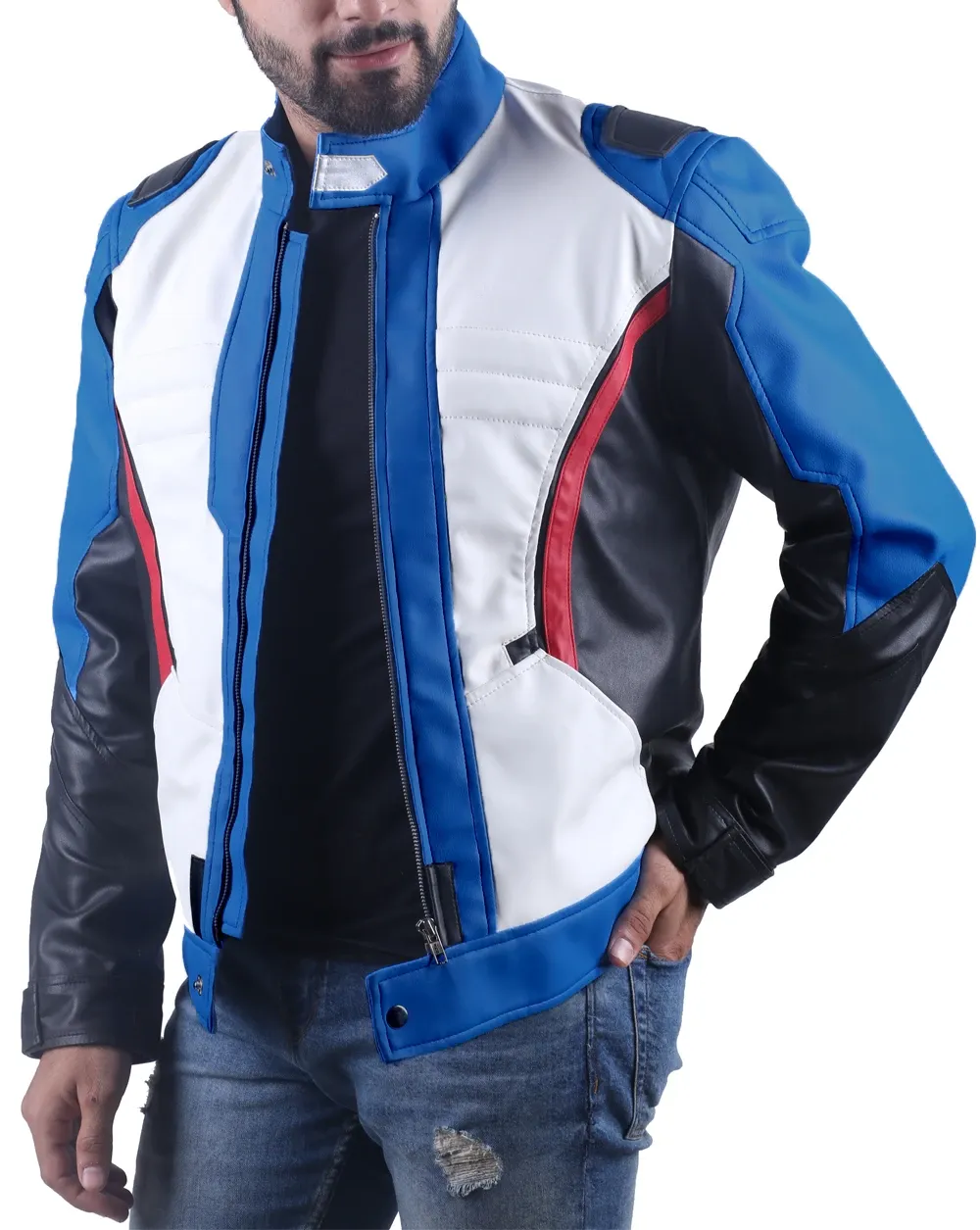 Kid's Overwatch Soldier 76 John Jack Morrison Sheep Leather Jacket Blue