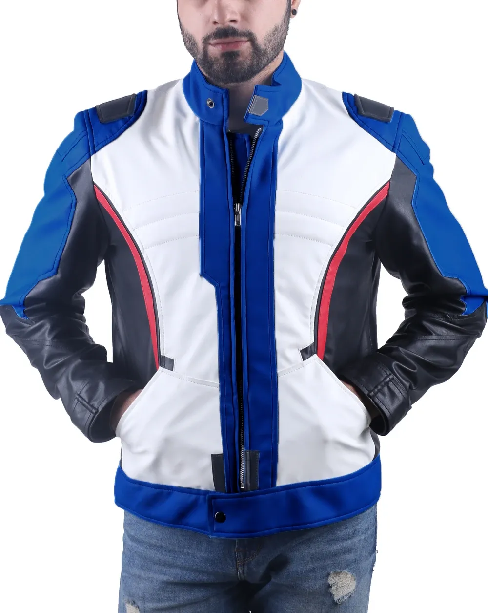 Kid's Overwatch Soldier 76 John Jack Morrison Sheep Leather Jacket Blue