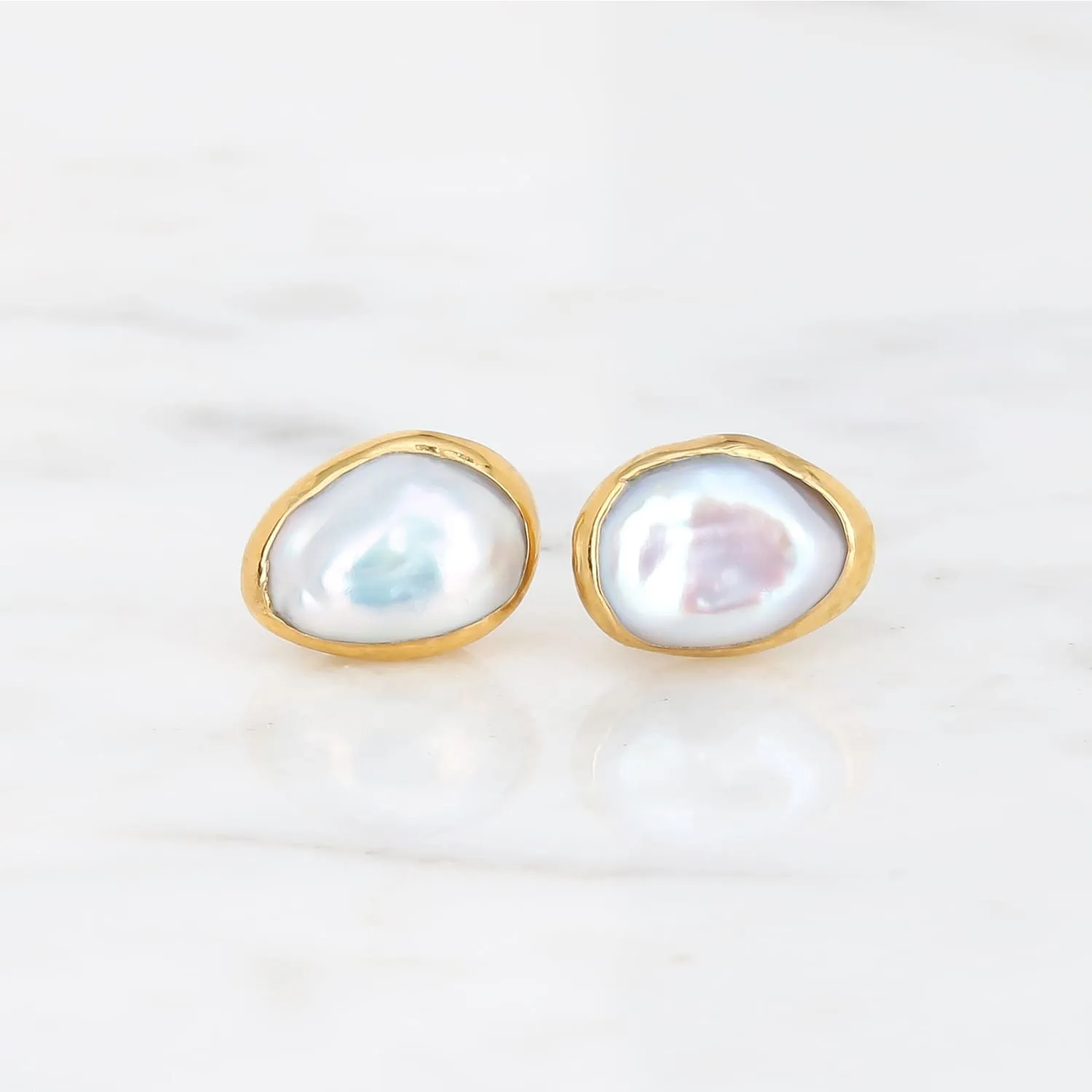 Large Raw Pearl Stud Earring