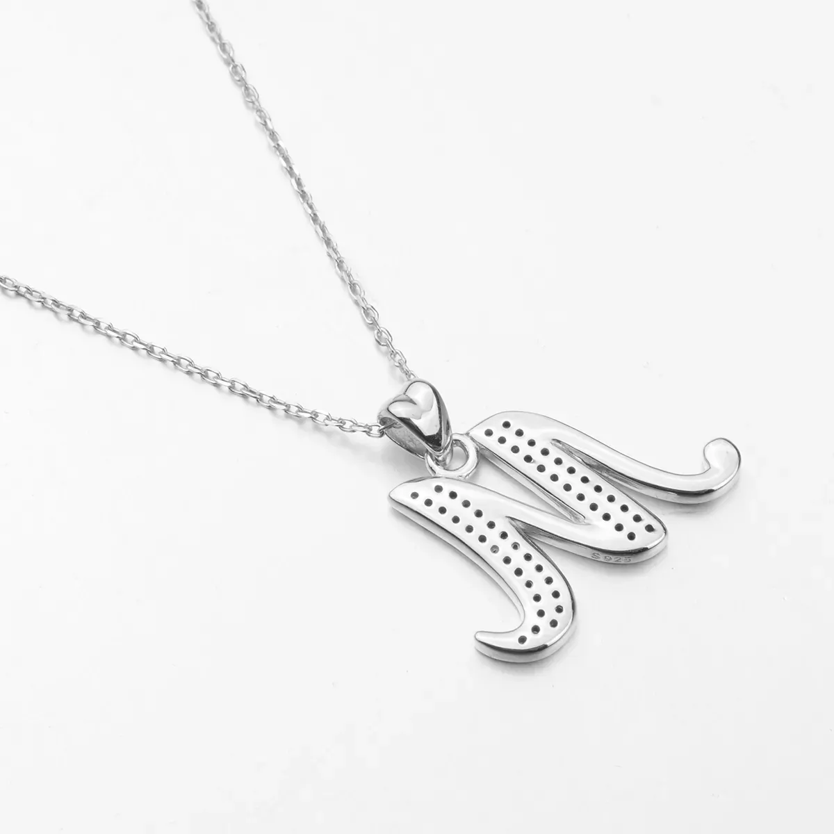 Letter M Crystallized Graffiti Font Initial Necklace Sterling Silver