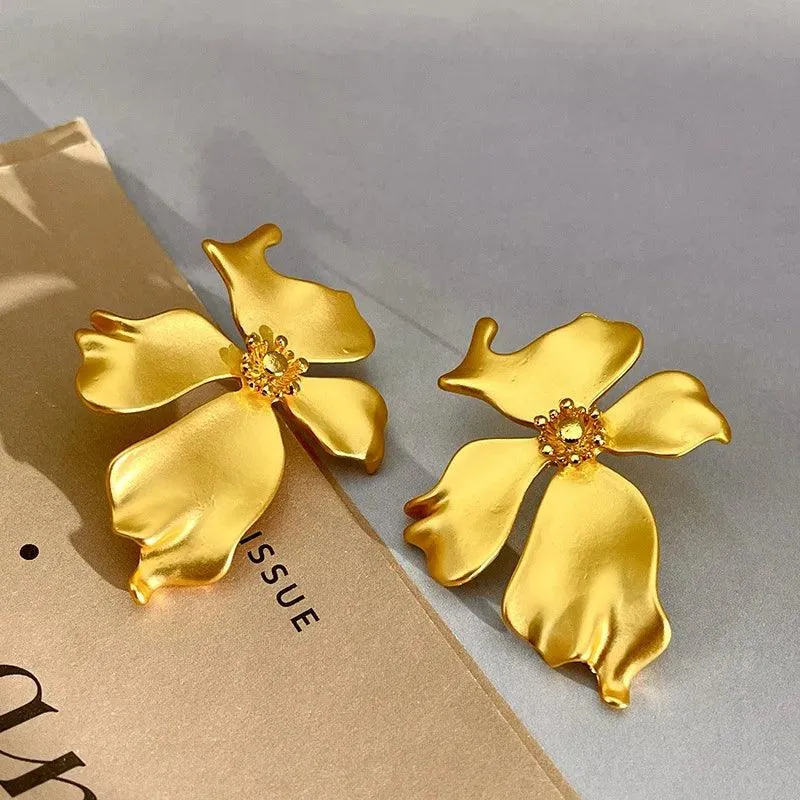 Luxury Matte Metal Flower Earrings Charm Jewelry RV259