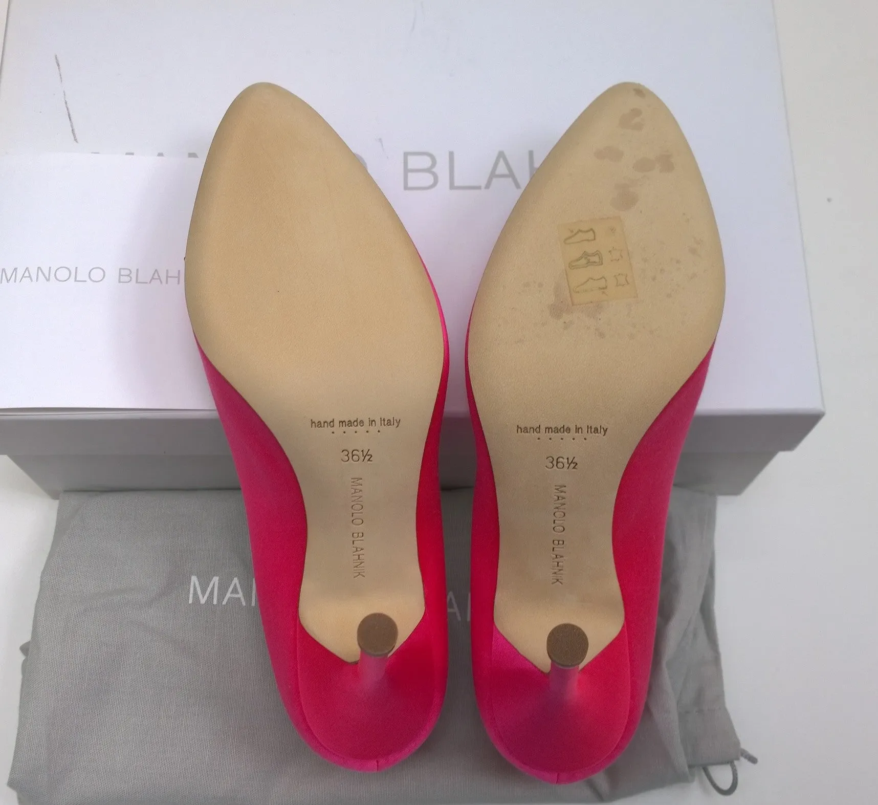 Manolo Blahnik Bright Pink Hangisi 105 Heels with Turquoise Blue Rhinestone Buckle Shoes