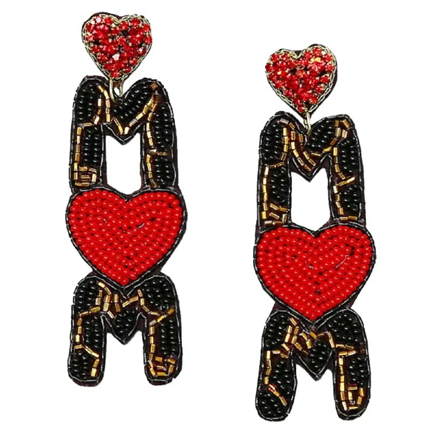 Mom Heart Beaded Earrings