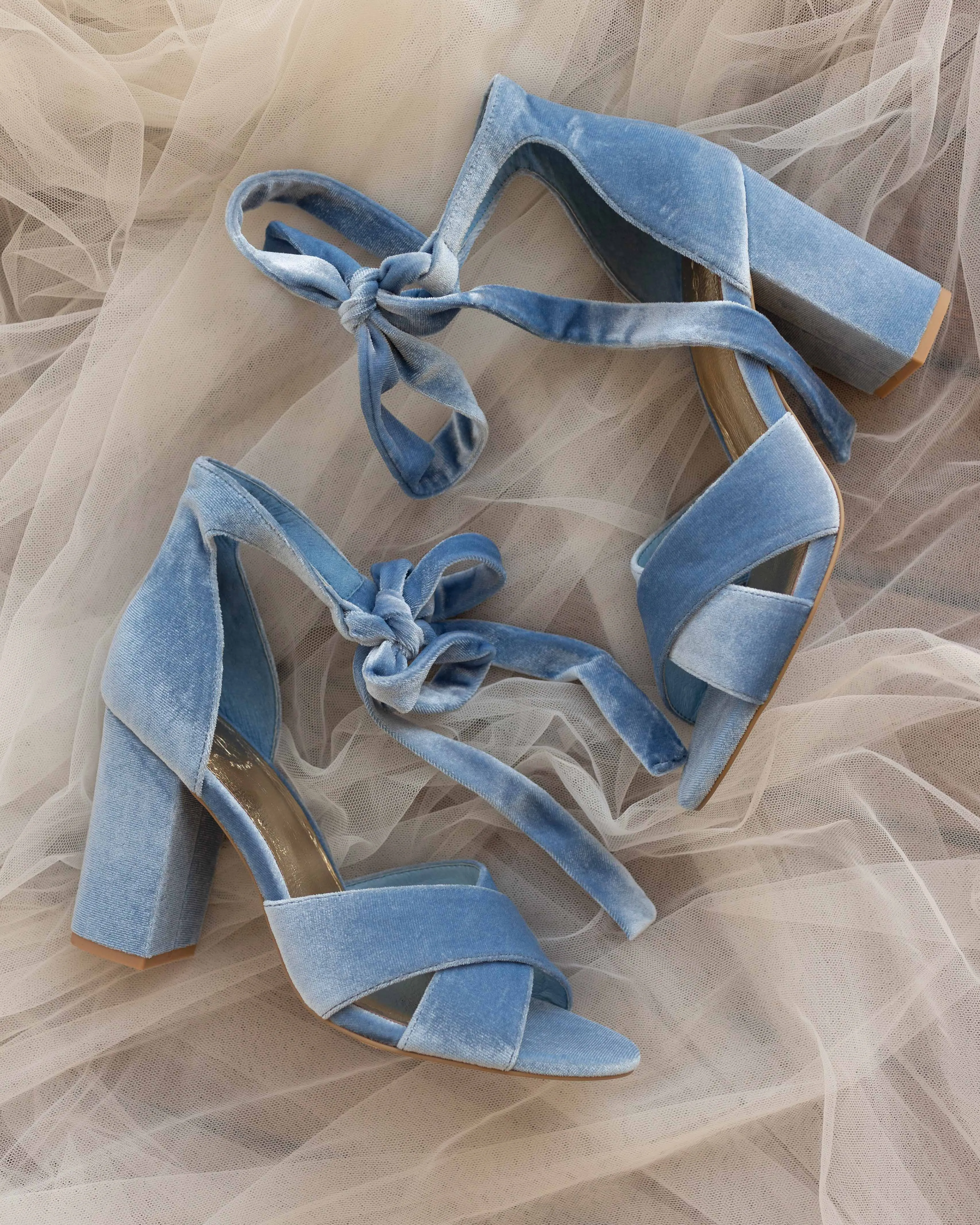 PASSION - BLUE BLOCK HEEL WEDDING SHOES WITH VELVET TIES