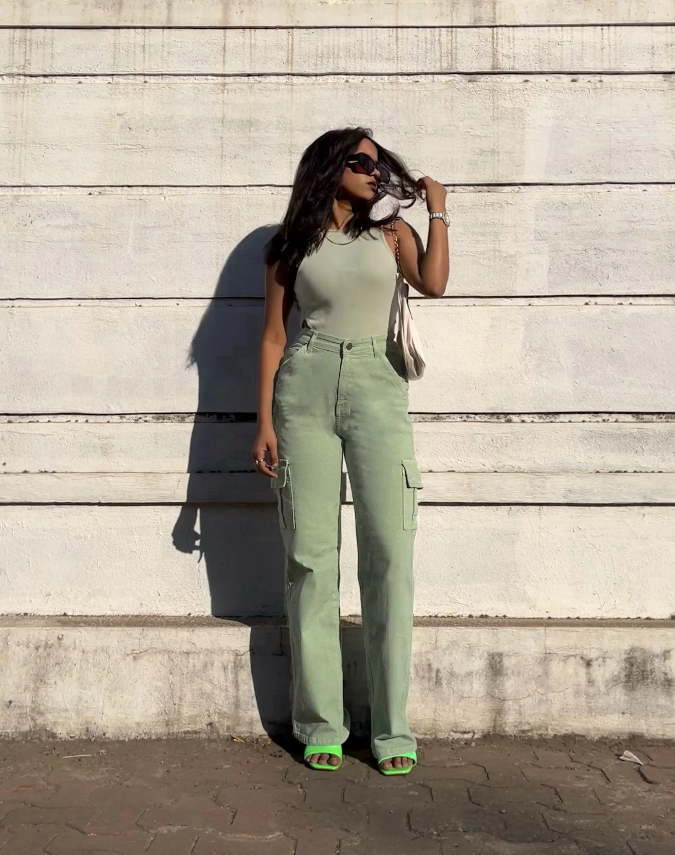 Pistachio Green High Waist Cargo Jeans