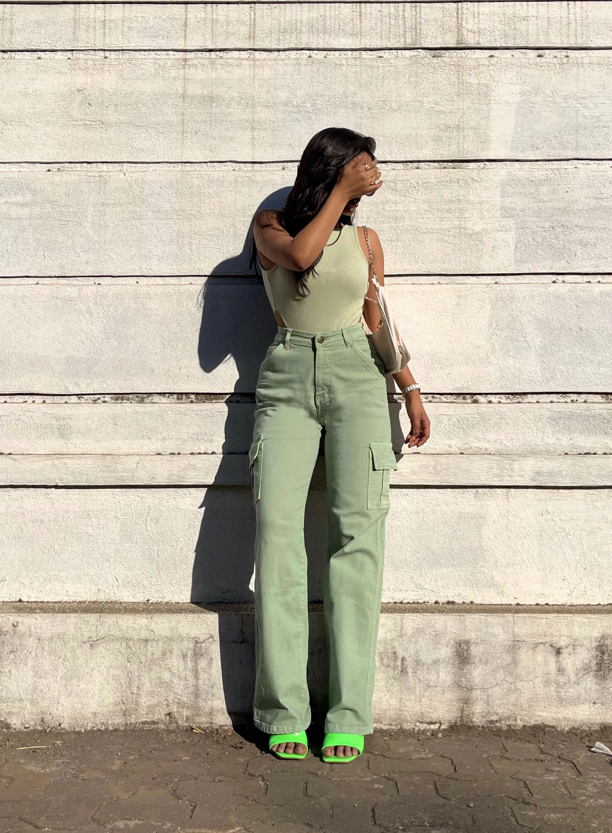 Pistachio Green High Waist Cargo Jeans