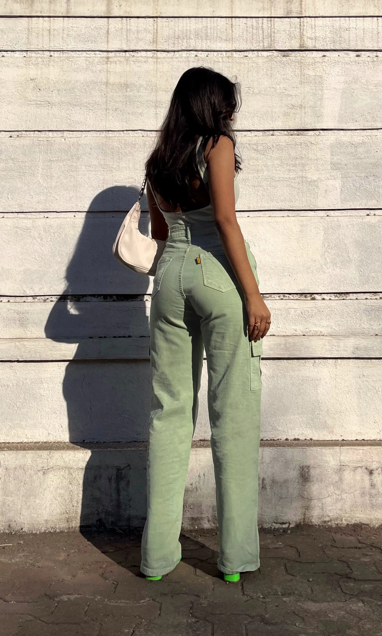 Pistachio Green High Waist Cargo Jeans