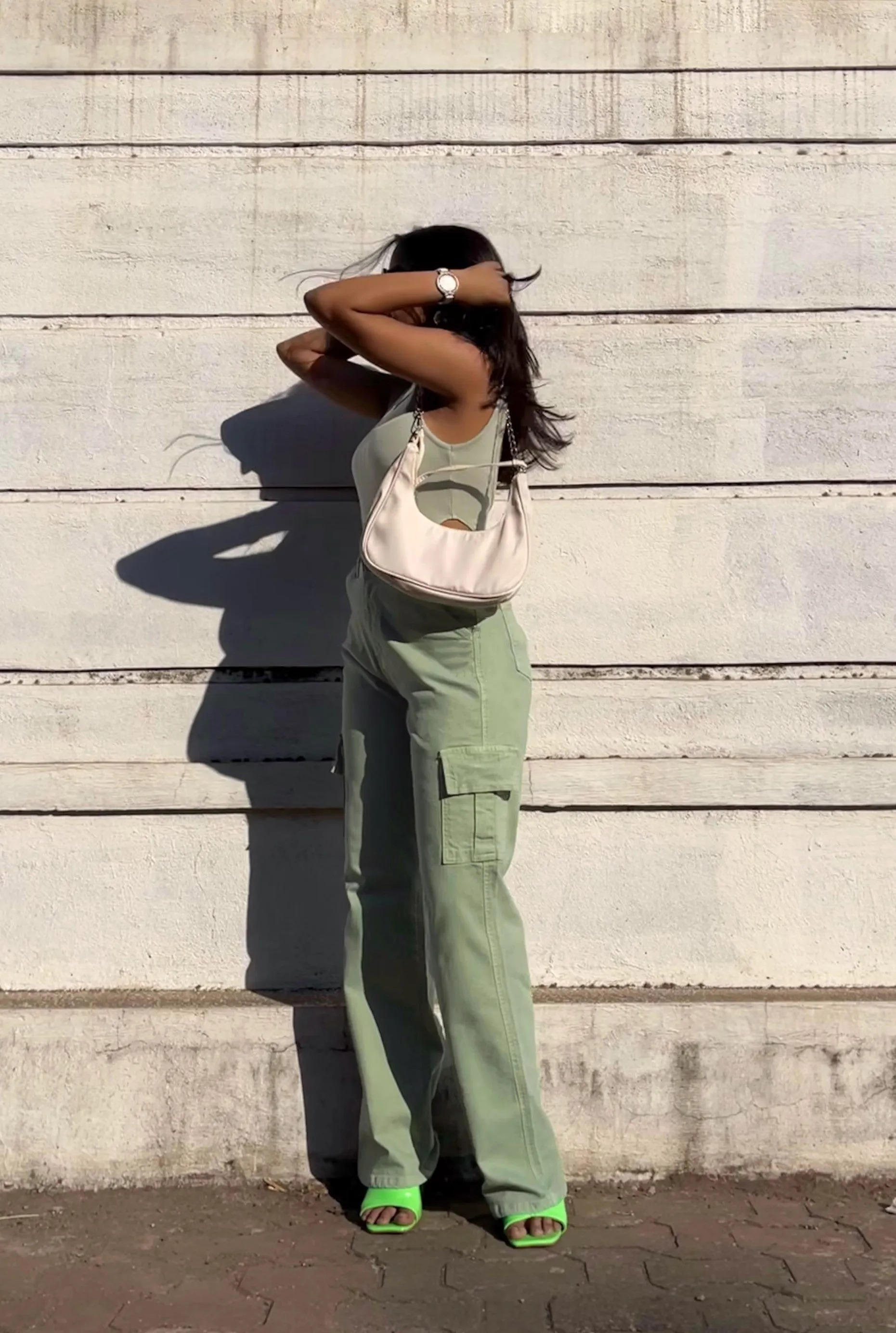 Pistachio Green High Waist Cargo Jeans