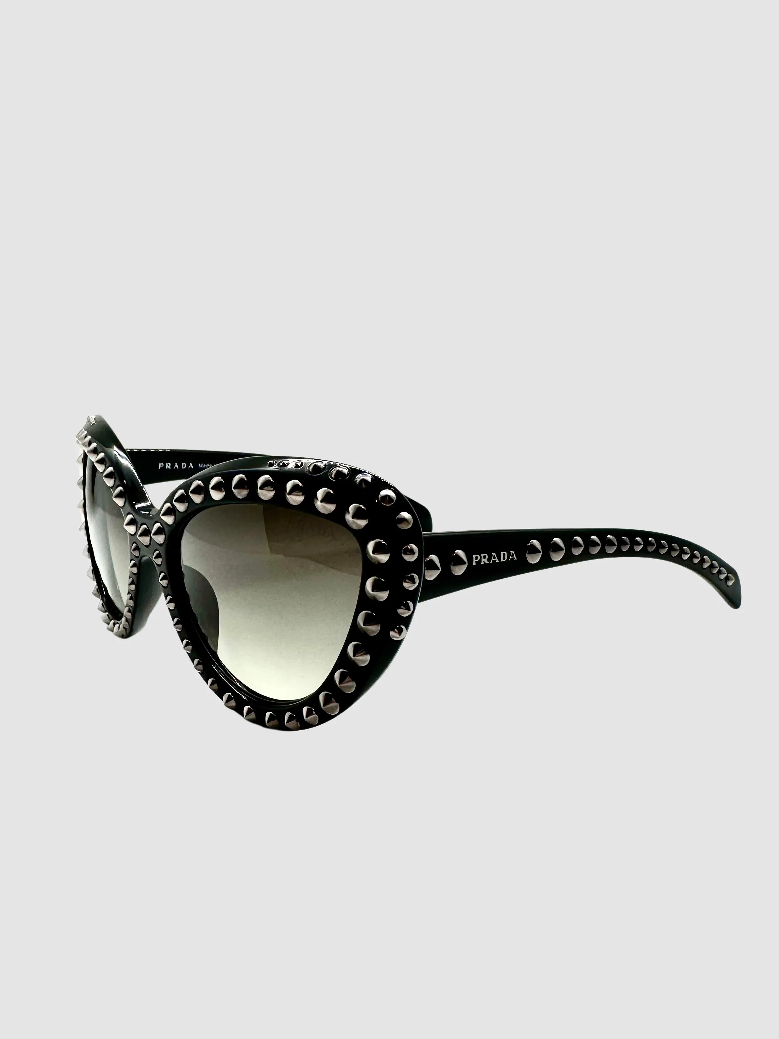 Prada Oversized Cat-Eye Black Sunglasses w/ Studs